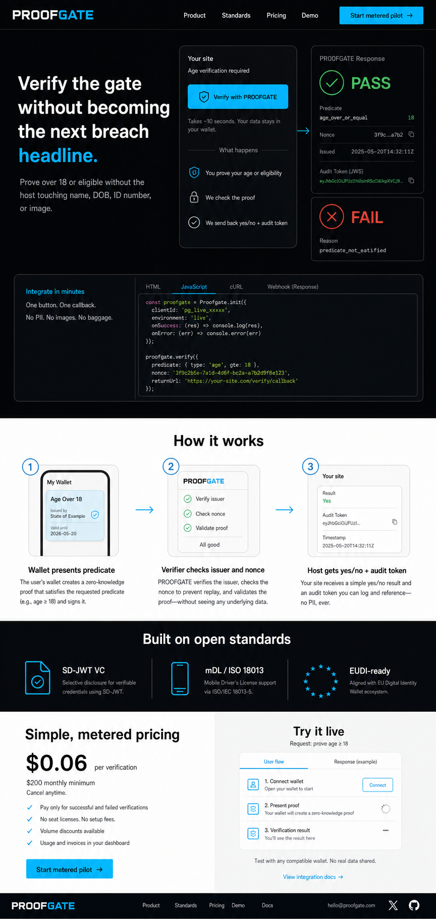 PROOFGATE interface concept showing a private verification workflow